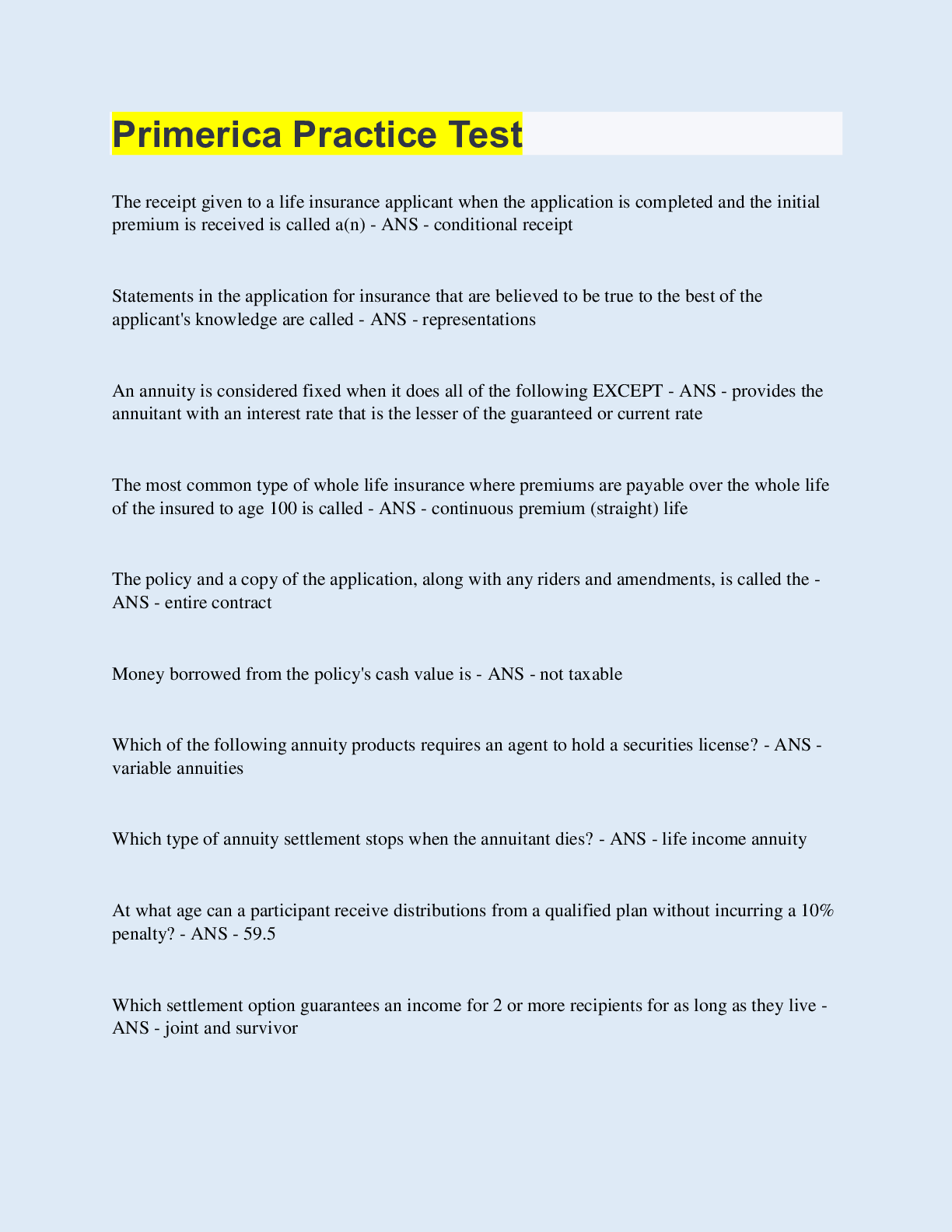 Primerica Online Test at Chambers blog